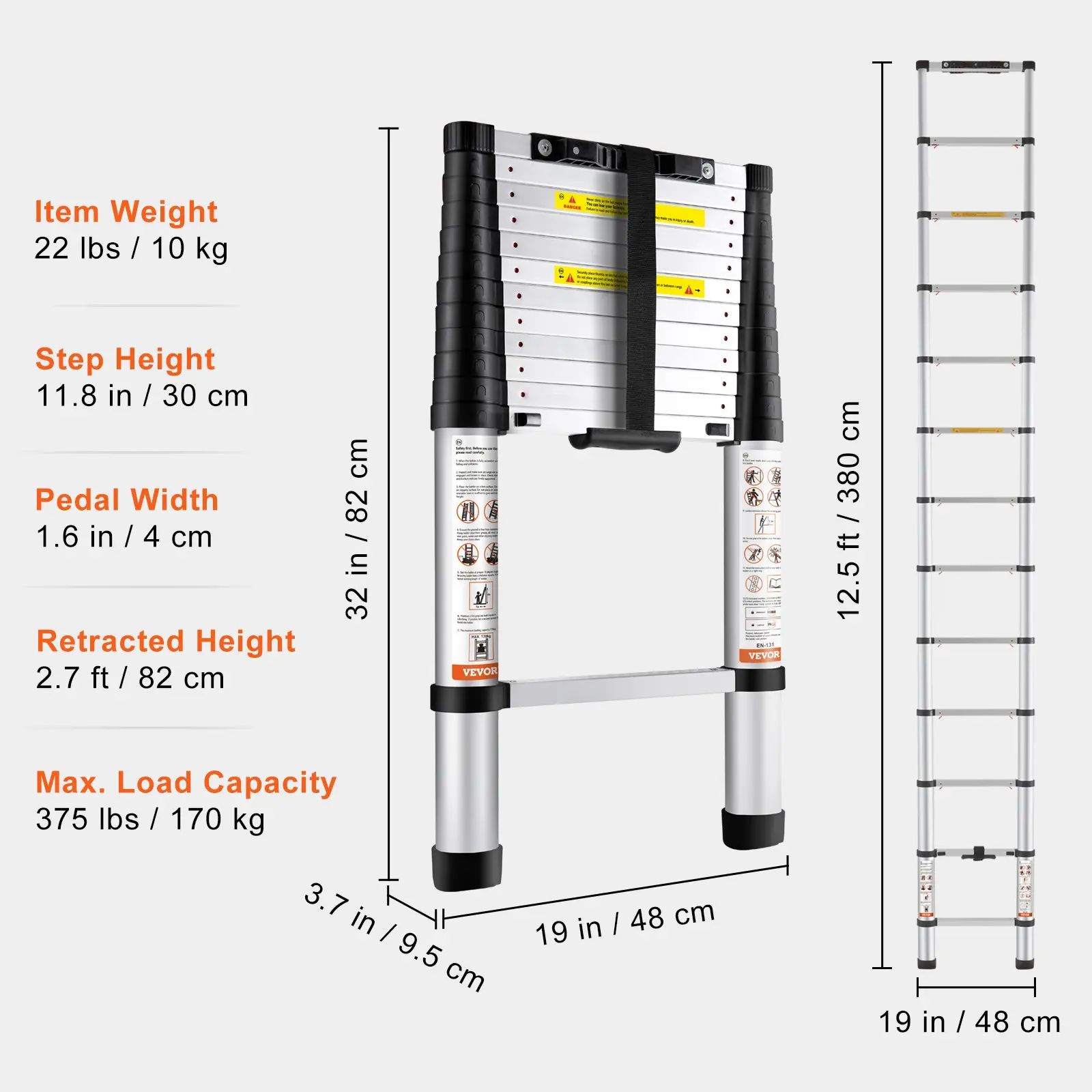 Telescoping Ladder,Mutil-buttonRetraction Collapsible Extension Ladder, 400 LBS Capacity with Non-slip Feet, Portable Multi-purpose Compact Ladder for Home, RV, Loft, ANSI Liste  FathersDayGift