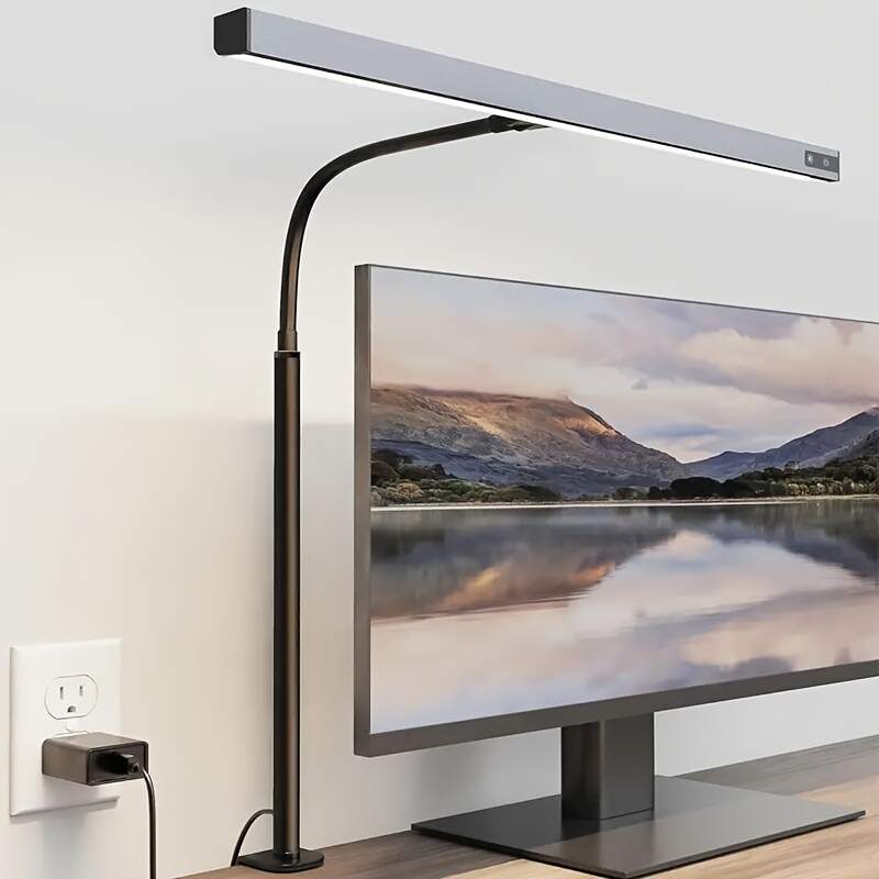 Desk Lamp for Home Office, Eye-Caring Desk Light with Adjustable Gooseneck, 12W Touch Control Dimmable Brightness, Architect Clamp Lamp for Computer Monitor