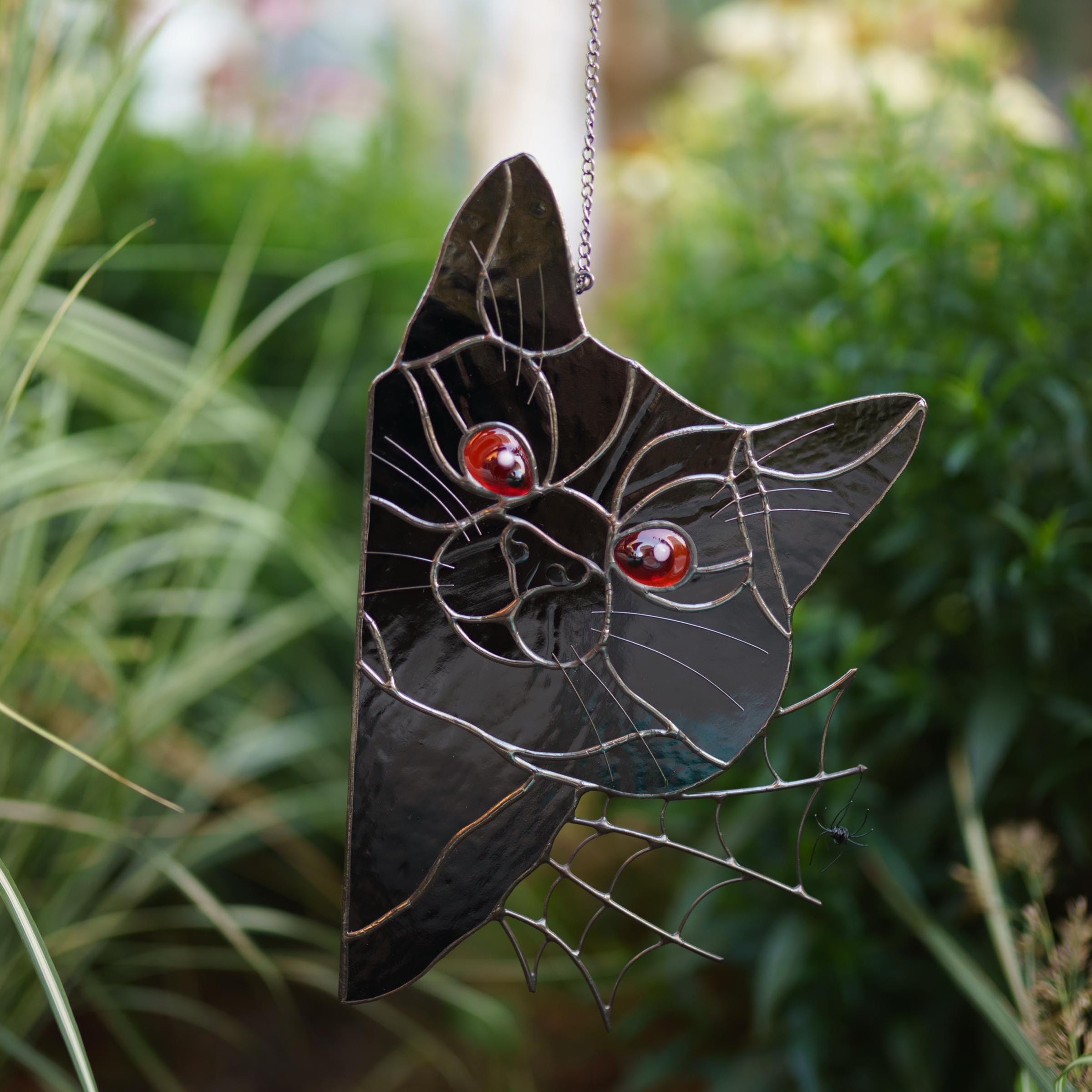 Spooky Season Gift for Cat Lover-Stained Glass Black Cat Suncatcher