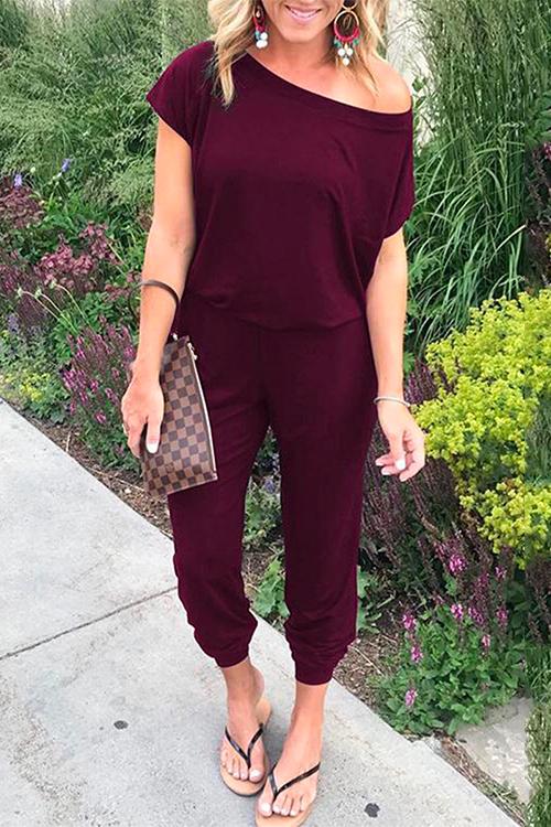 Heididress Short Sleeves Elastic Waist Joggers Jumpsuit