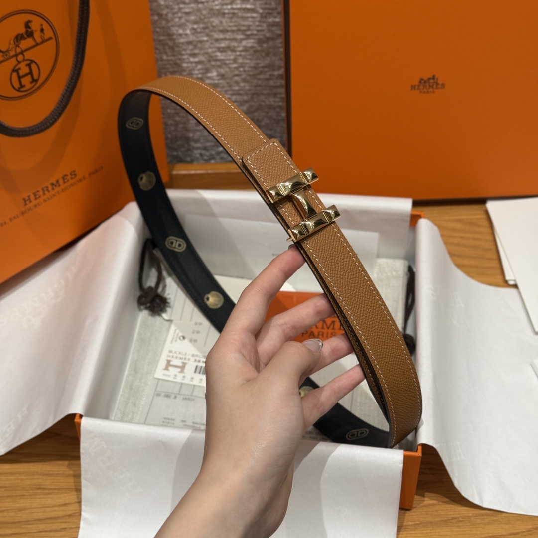 Hermès Women's Shell Element Double-Sided Leather Belt 2.4cm Width