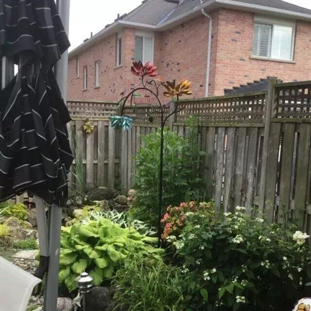 Large Metal Wind Spinner with Three Spinning Flowers and Butterflies