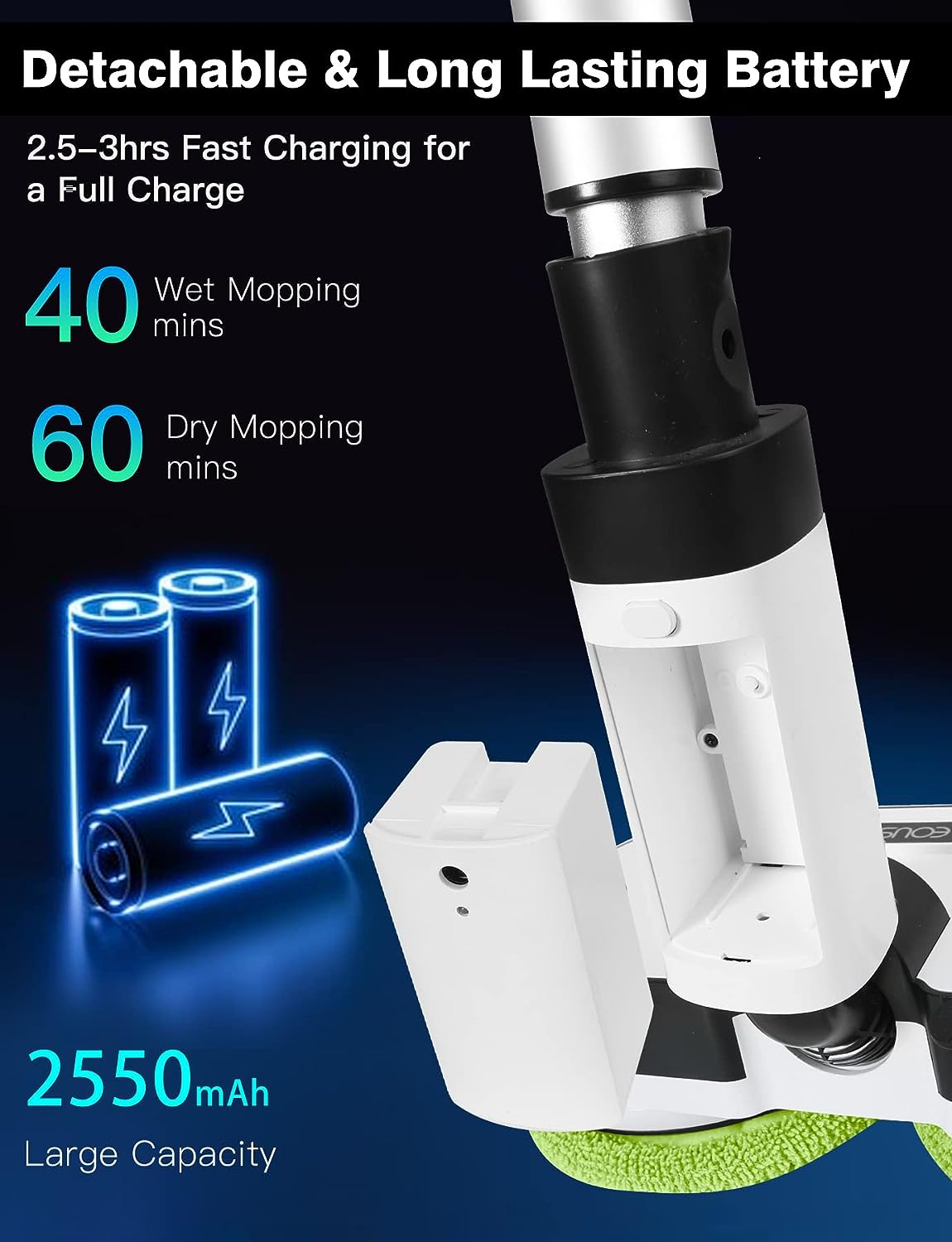 Eous Cordless Electric Mop Floor Cleaner with LED Headlight & Water Sprayer