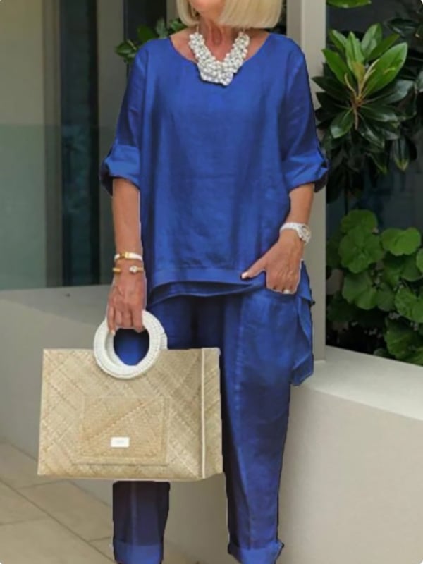 Summer cotton and linen ladies suit