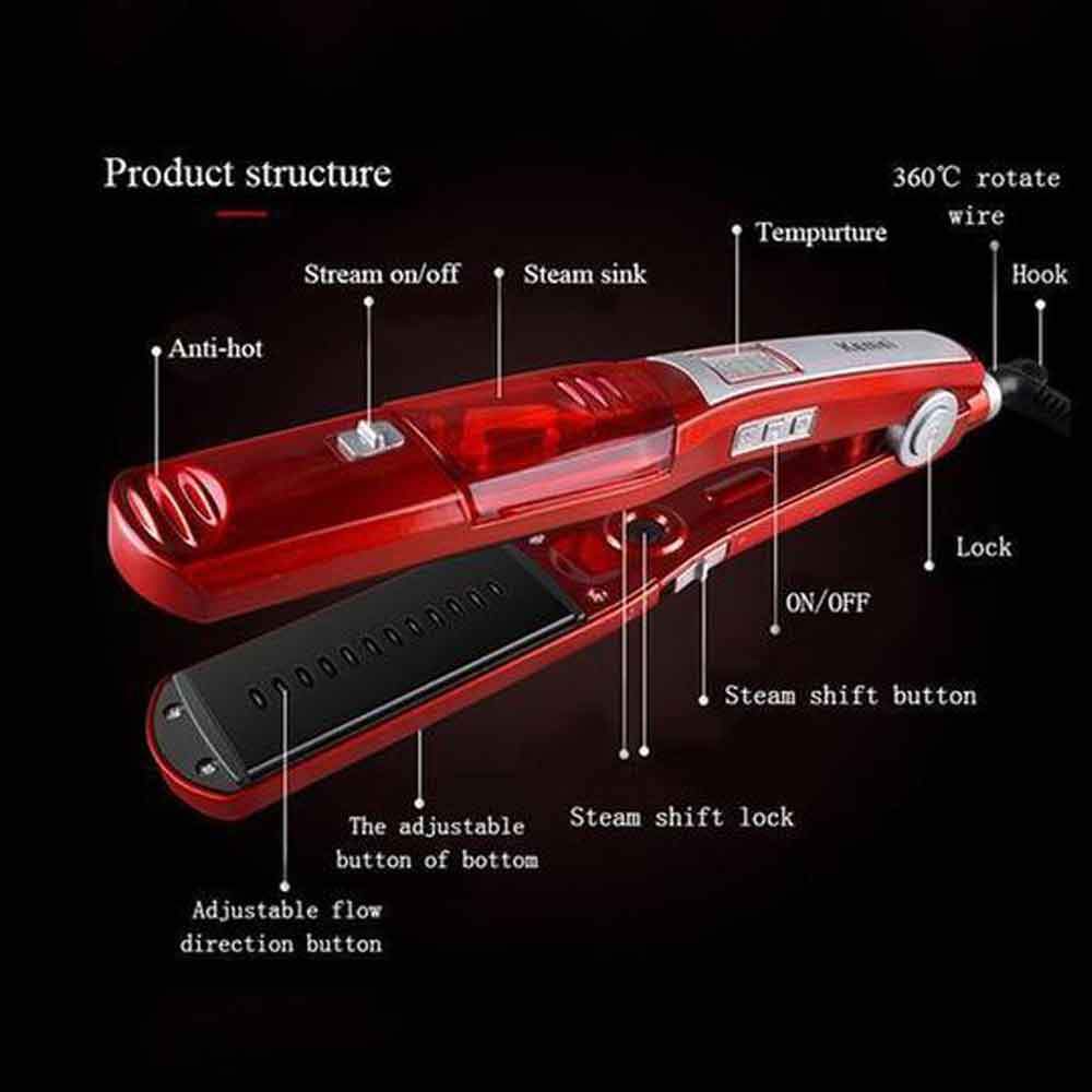 LunaWig Ceramic Steam Hair Straightener Flat Iron for Wet/Dry Hair