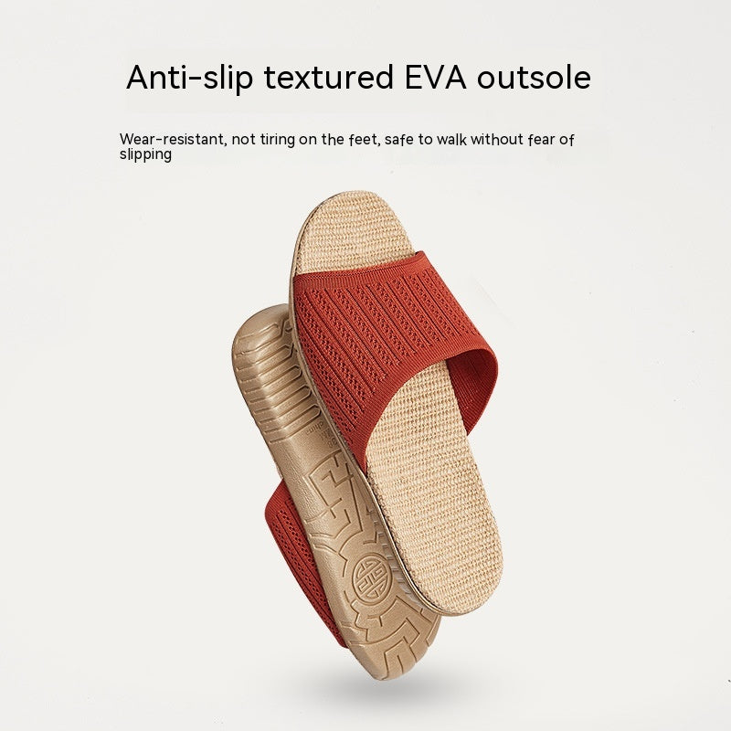 Women's Linen Slippers with Breathable Flying Weaving