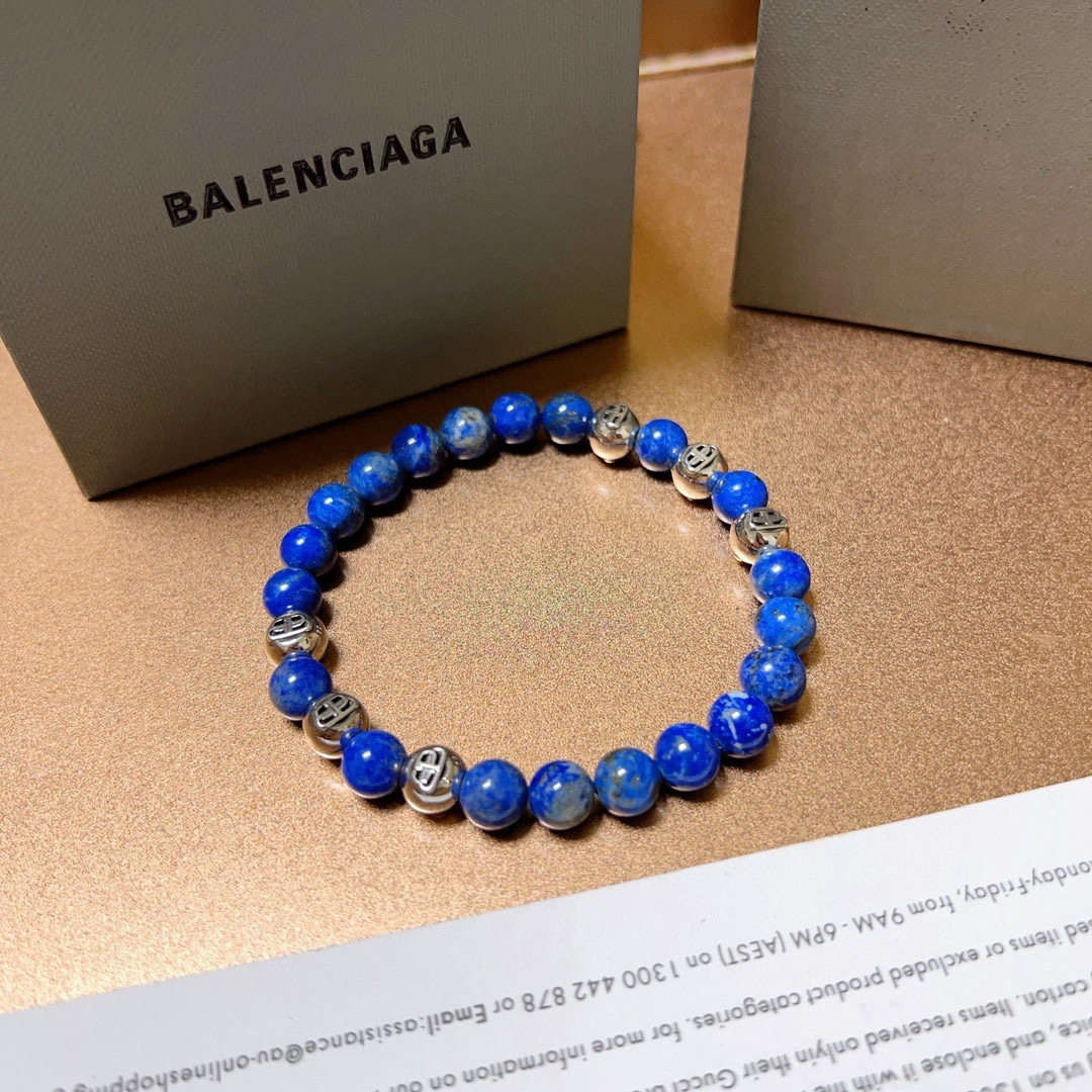 Balenciaga Natural Lapis Lazuli Thai Silver Style Bracelet