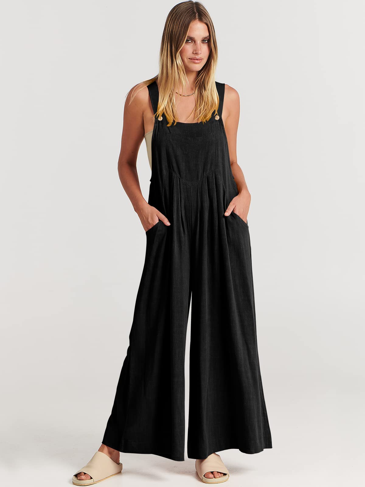 Spring Hot Sale🔥Women's Sleeveless Wide Leg Jumpsuit with Pockets   (Buy 2 Free Shipping)