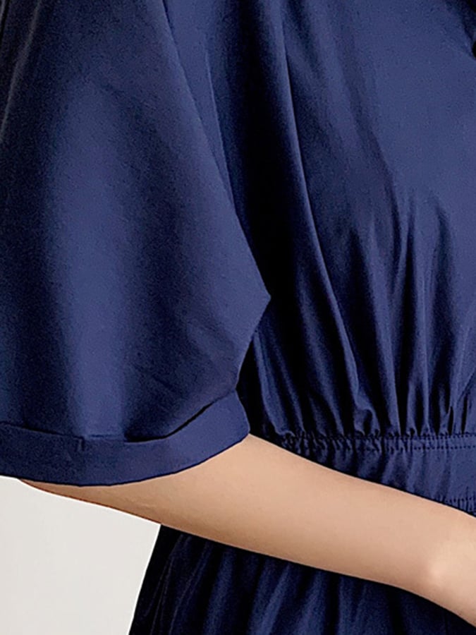 Women's Solid Color Single-Breasted Mid-Length Loose Cotton And Linen Casual Dress