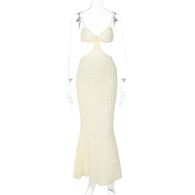 Elegant Hollow Suspender Slim Fit Long Dress in Pure Design