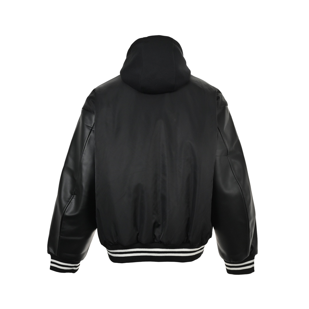 Prada 24Fw recycled nylon leather sleeve patchwork flight quilted jacket