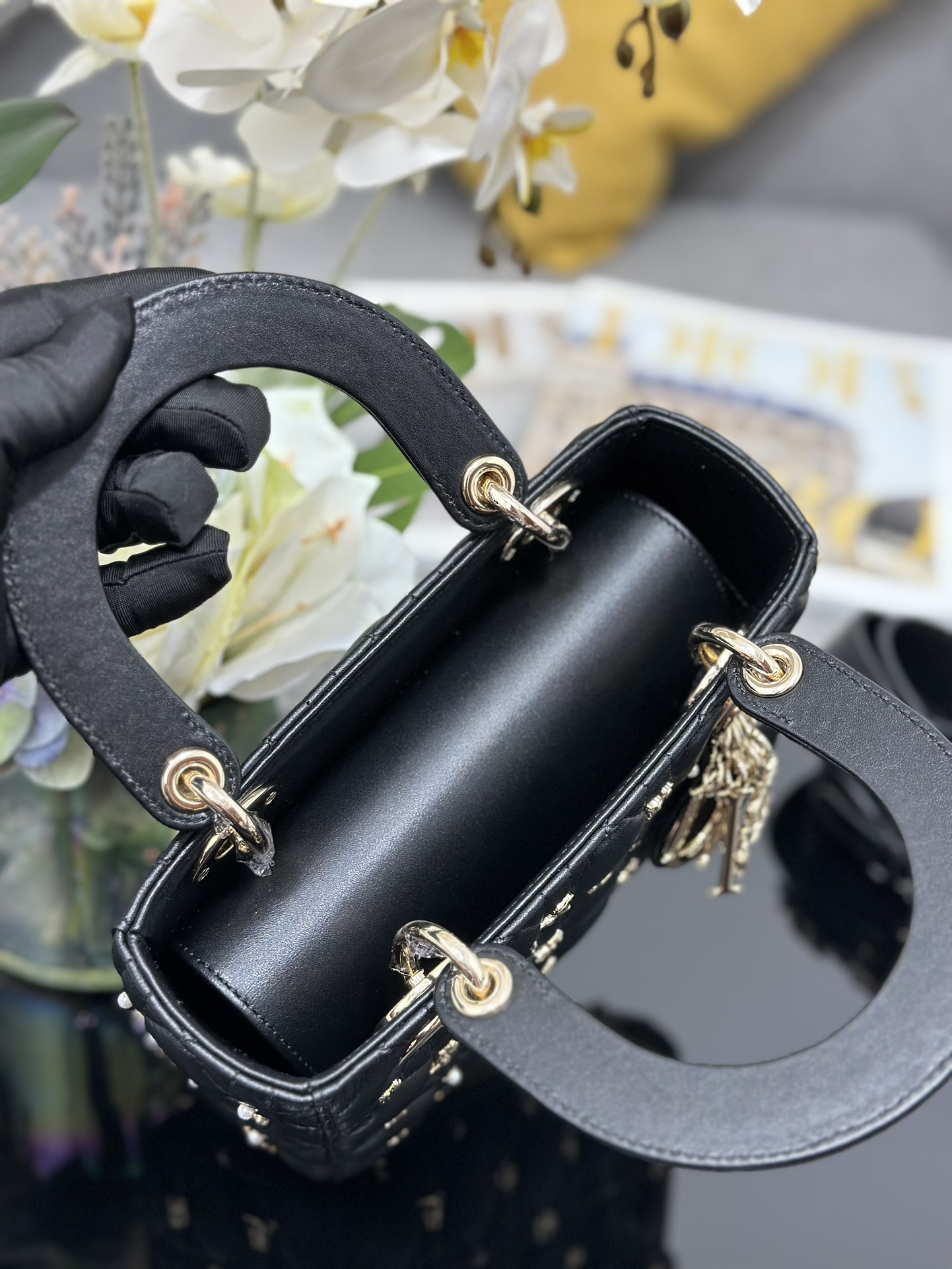 Dior Lady Dior My Four-grid Constellation Stud Black Lady Dior Bag M0538