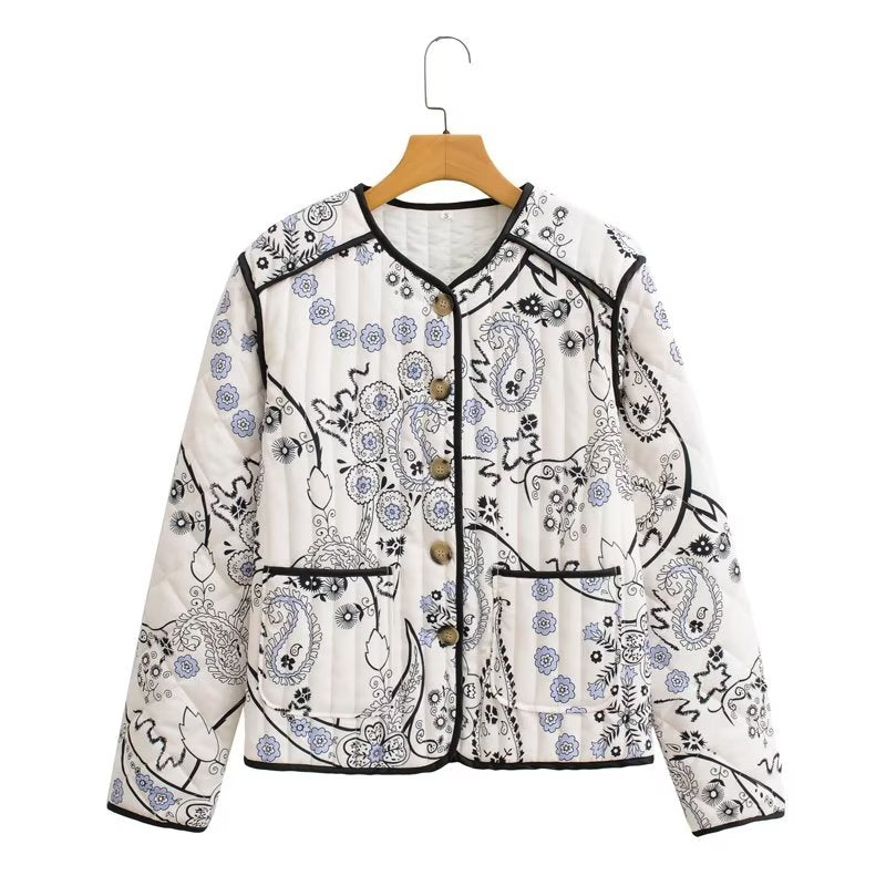 Autumn Women Clothing Printing Long Sleeve Cotton Coat Woman Cotton
