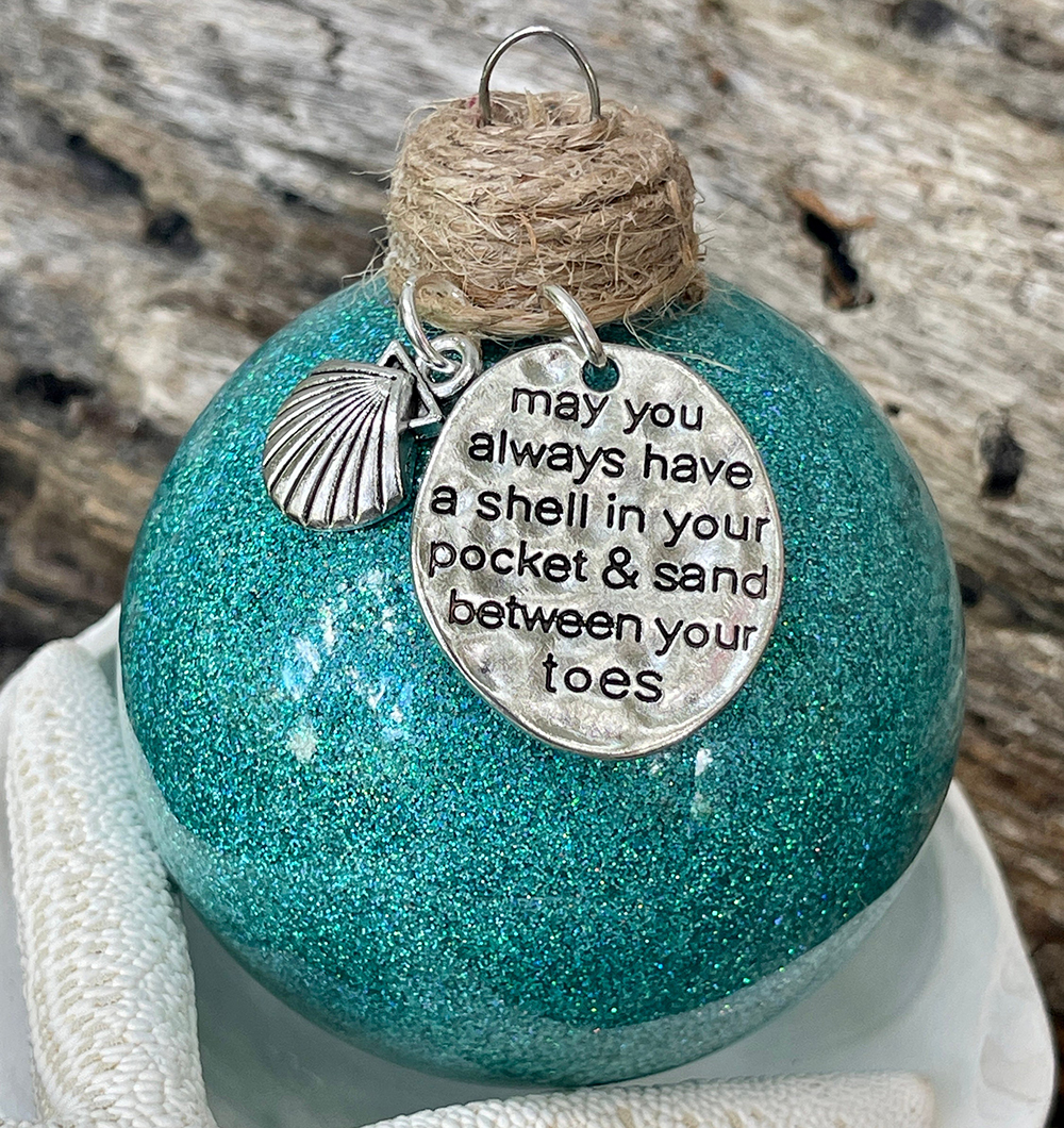 Beach Glittered Glass Ornament