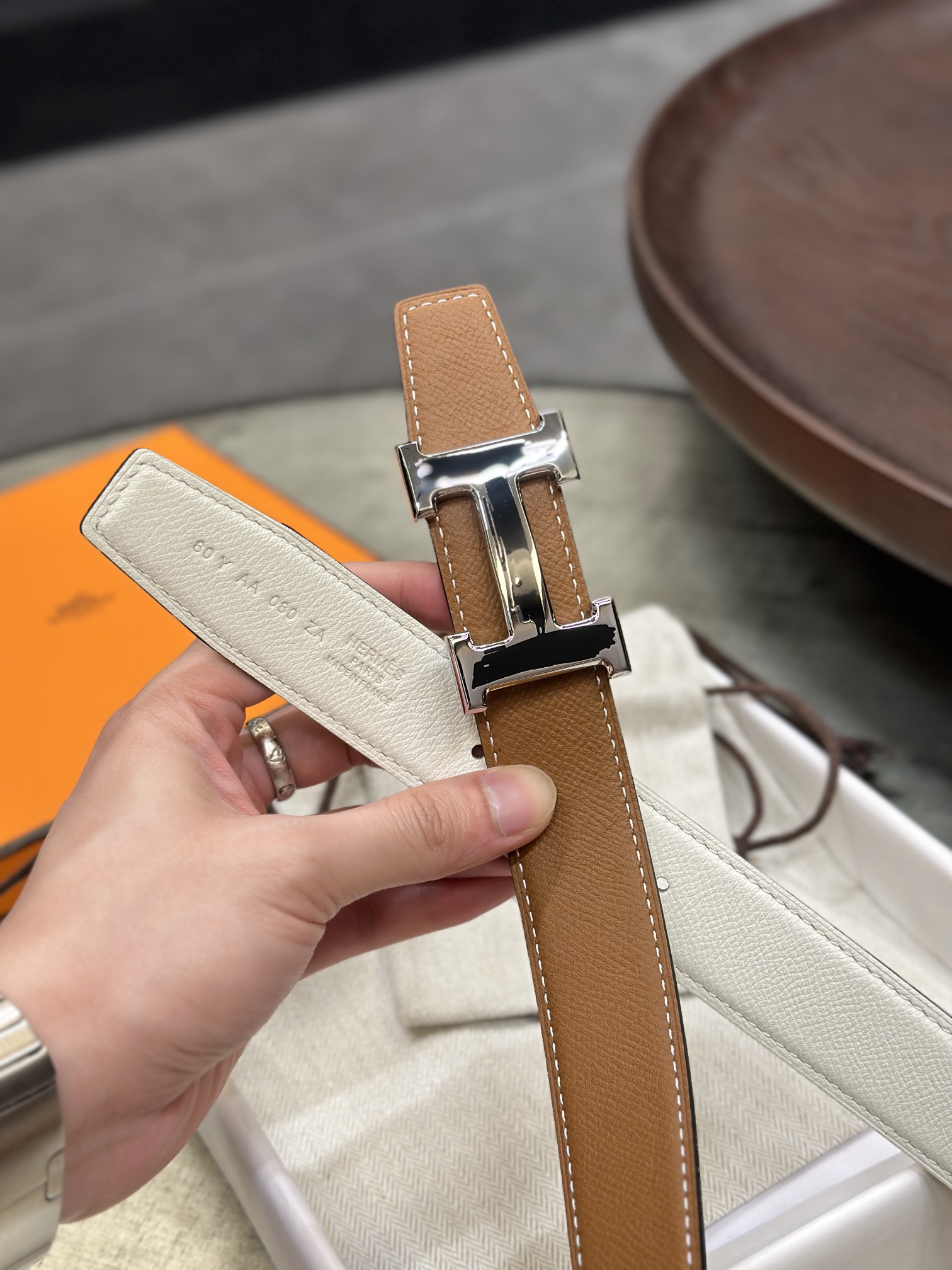 Hermès epsom double-faced calfskin belt 3.2CM wide