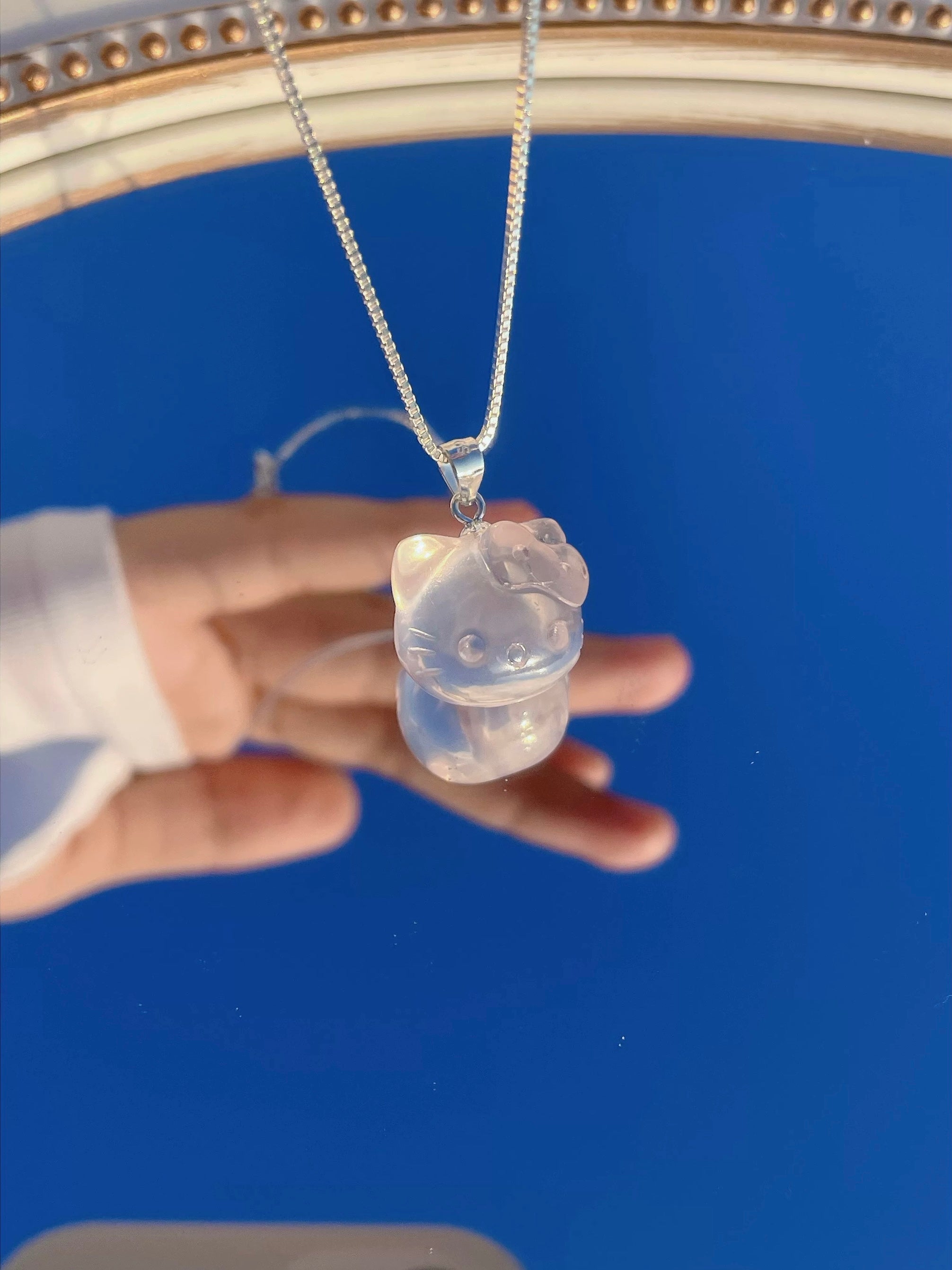 Pink Hello kitty Pendant Necklace for Women Crystal Wrapped Jewelry