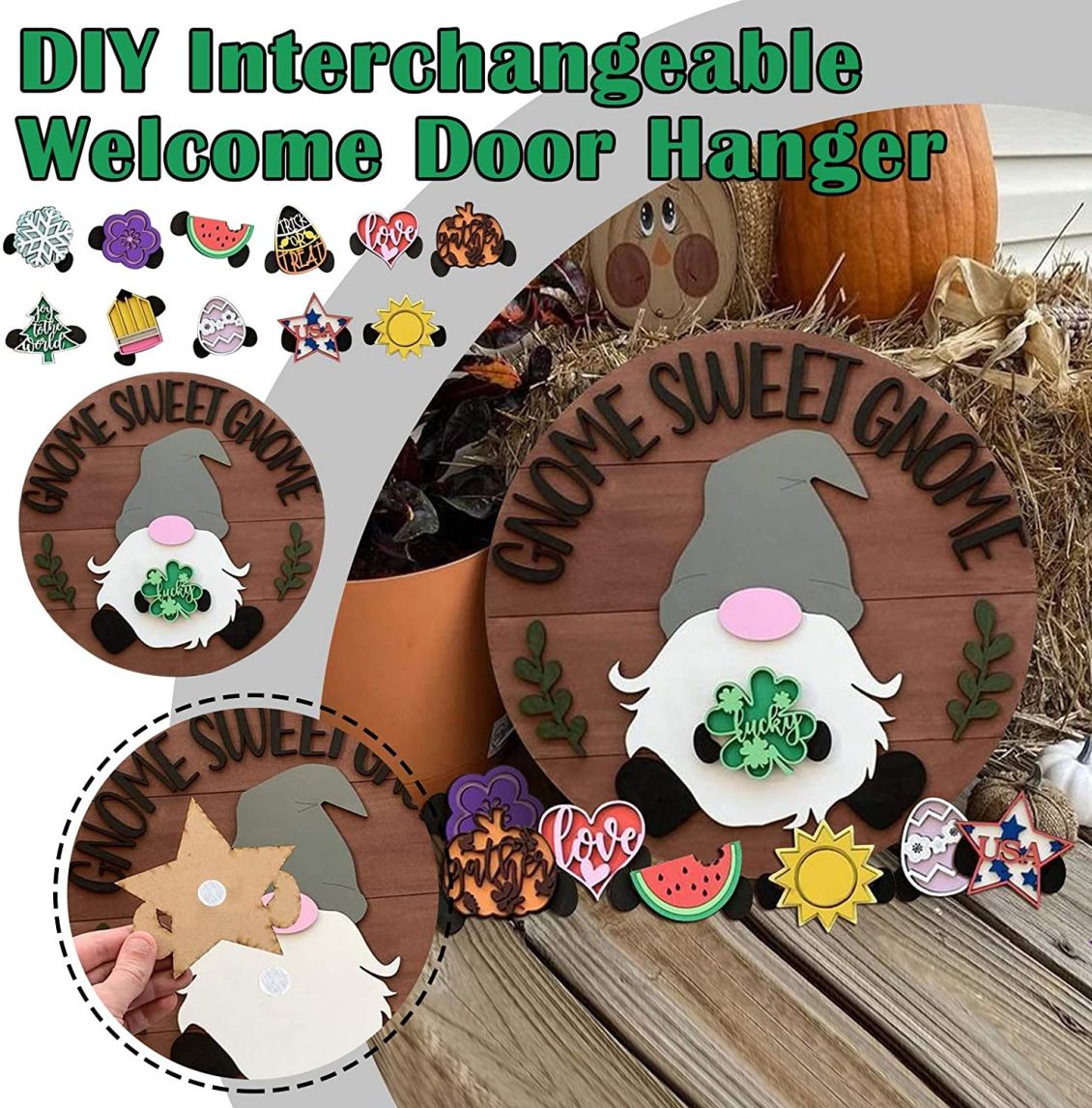 Cute 3D Seasonal Interchangeable Gnome Door Hanger