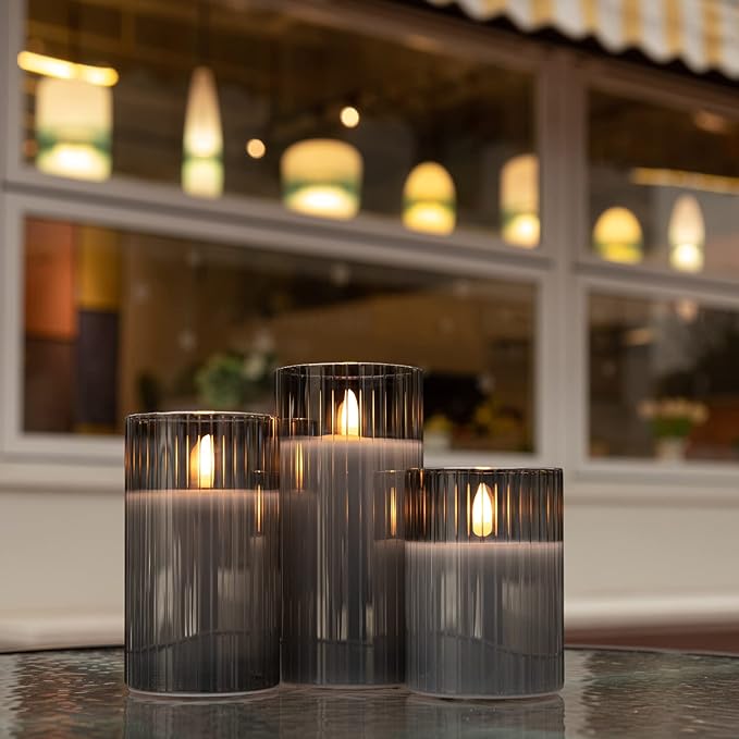 🕯️🕯️Inner Stripe Electroplated Glass LED Flameless Candle (Set of 3)