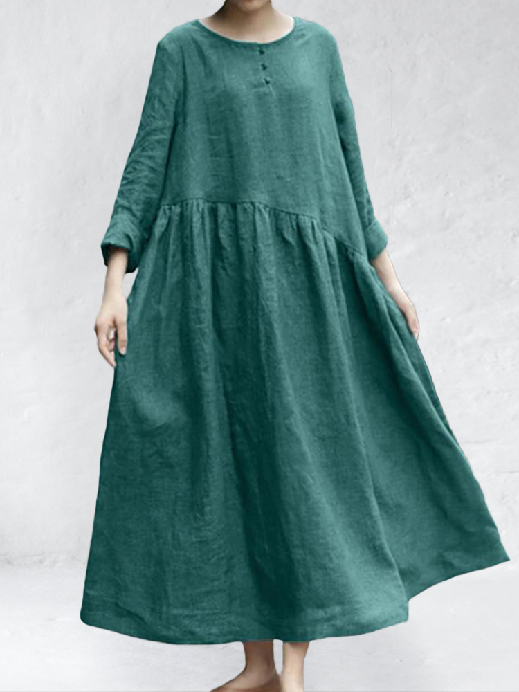 Vintage Pleated Wide Skirt Maxi Dress