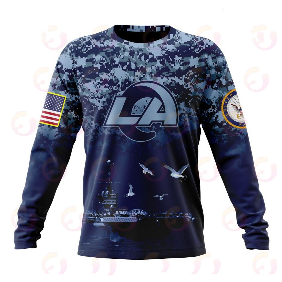 LOS ANGELES RAMS 3D HOODIE HONOR US NAVY VETERANS