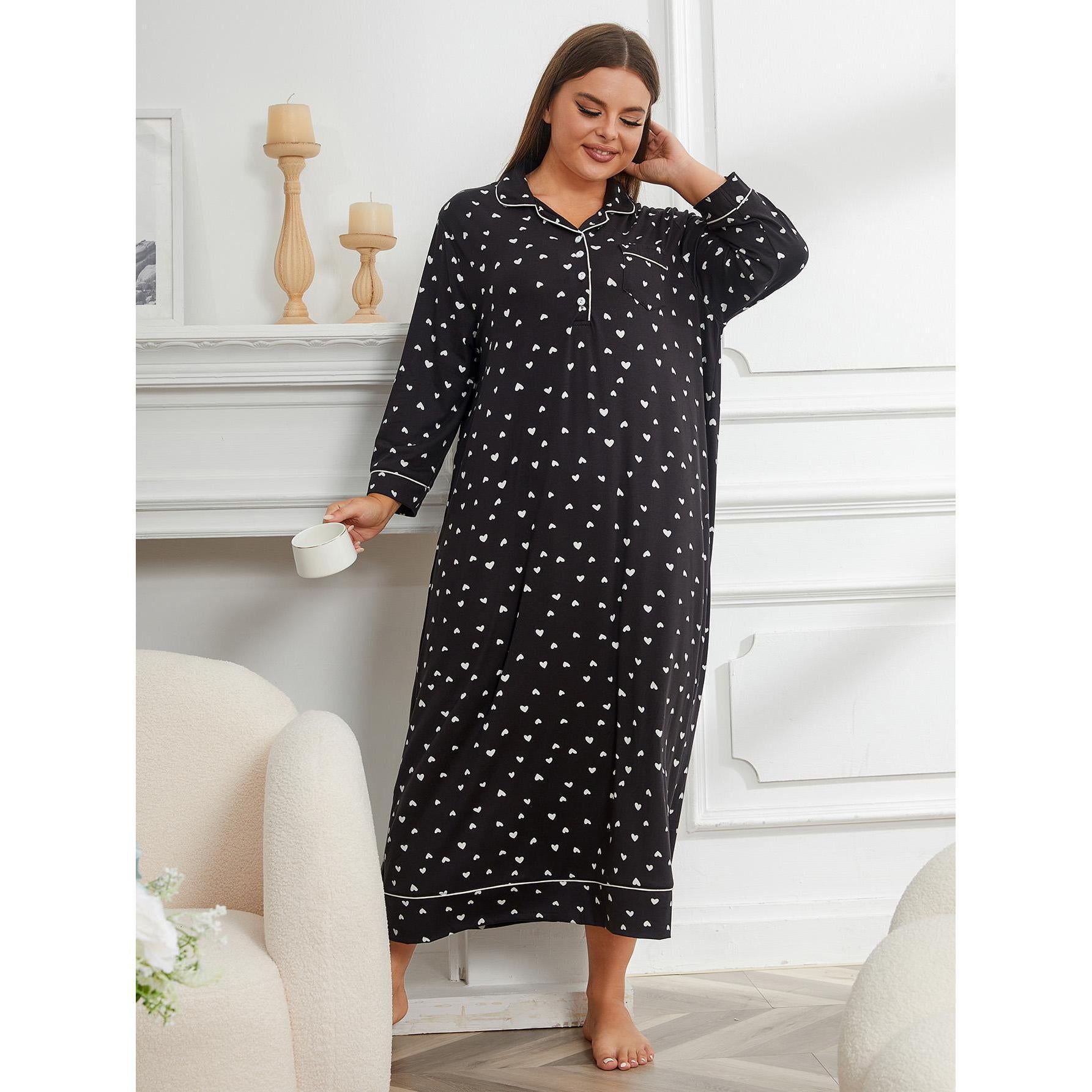 Plus Size Pajamas Women Autumn Winter Long Sleeve Nightdress Home Can Be Worn outside