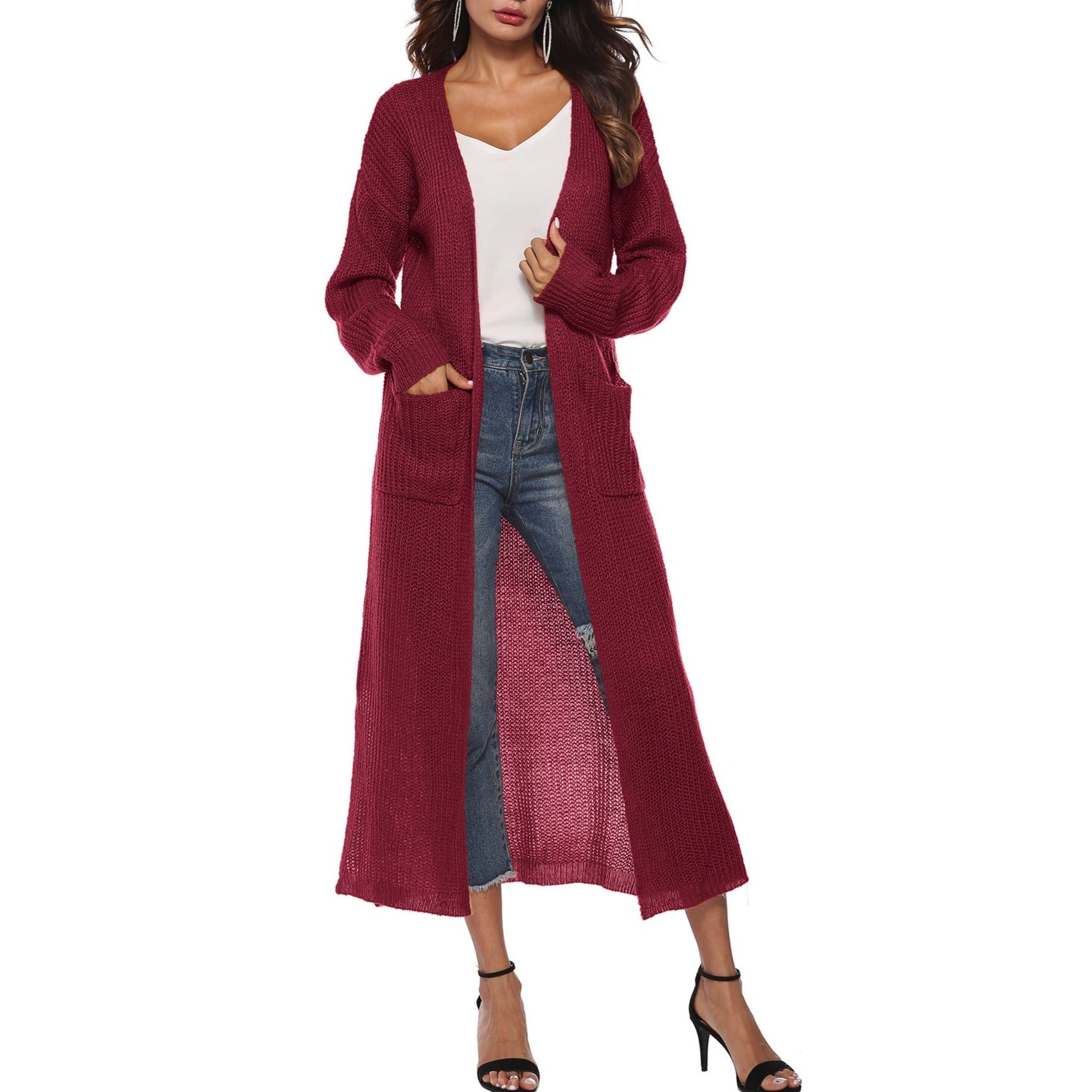 Women's Cardigan Sweater With Large Pockets Cardigan Sweater Long Thin Coat