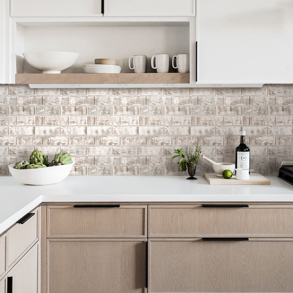 3D Whitewash Faux Brick Peel and Stick Wall Tile