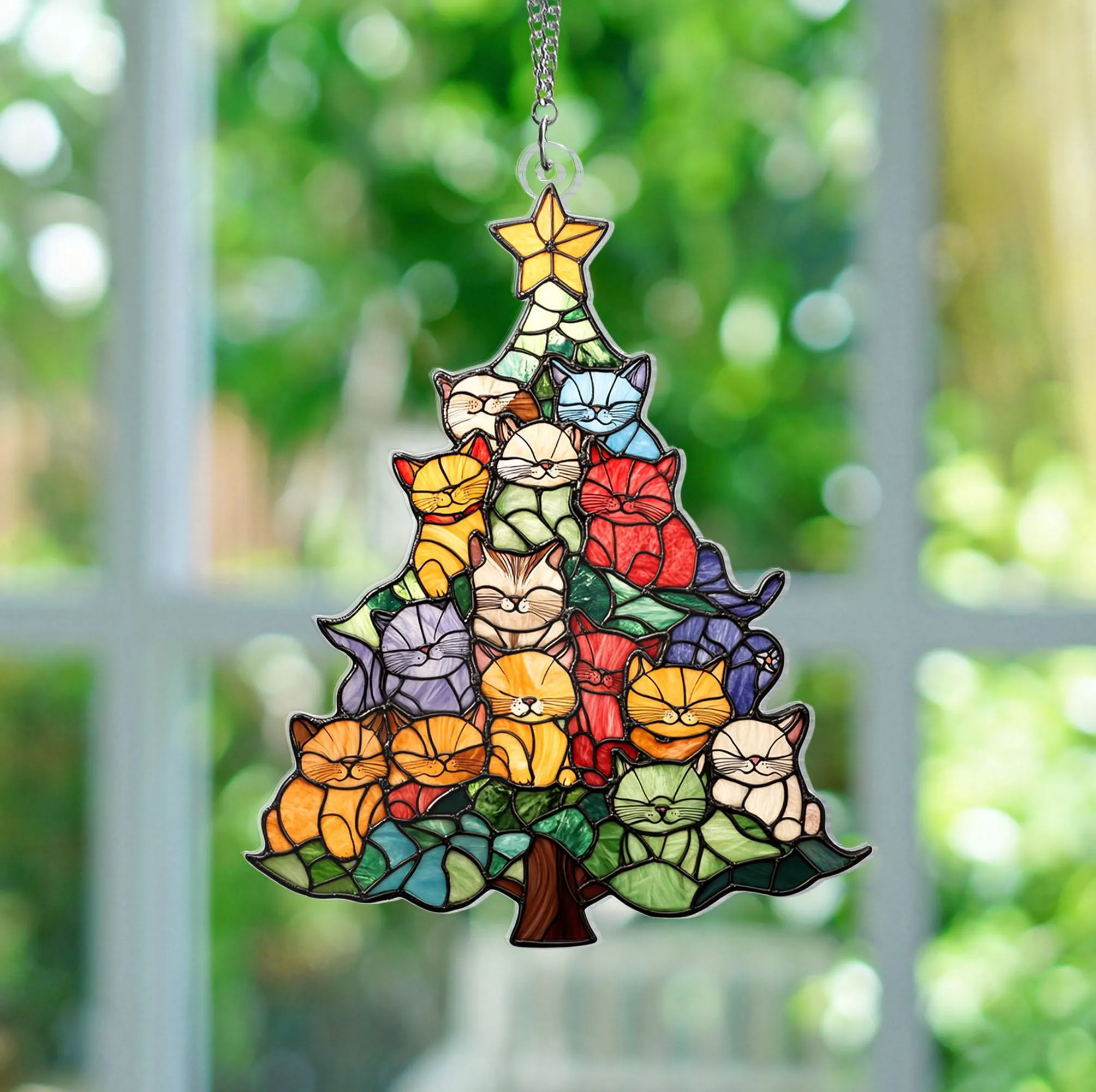 💥ON SALE💥Cat Christmas Tree Suncatcher Ornament Decoration🐱🎄✨