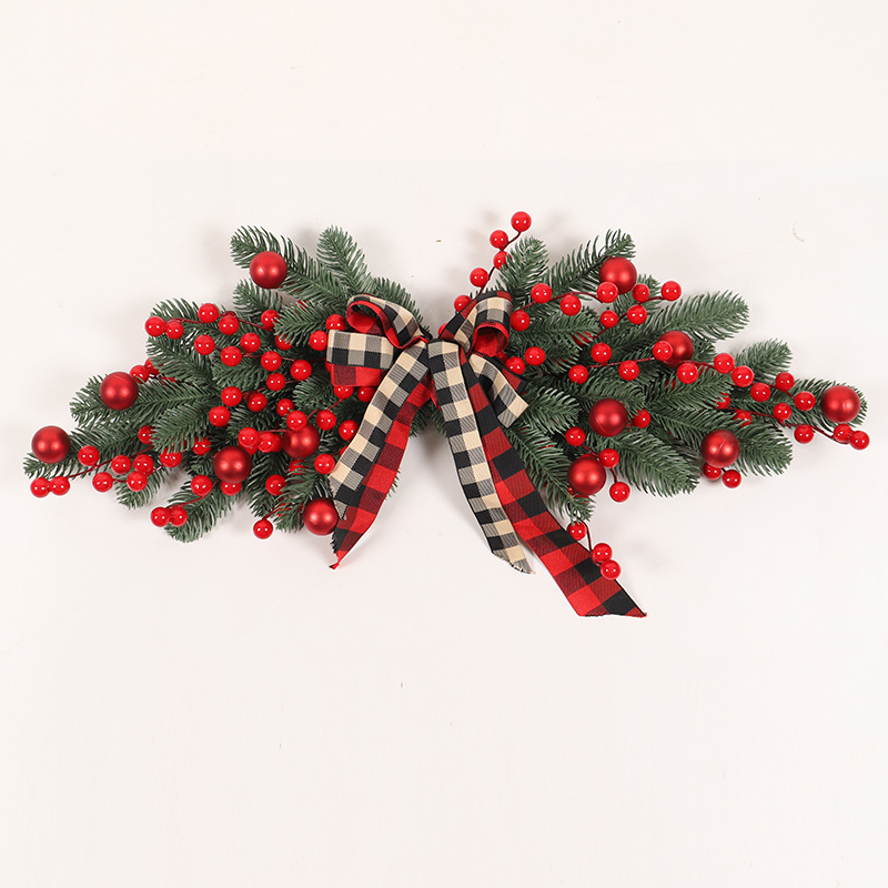 🎄Christmas promotion🔥Pre-installed red fruit door wreath with lights, urn filler with real feel