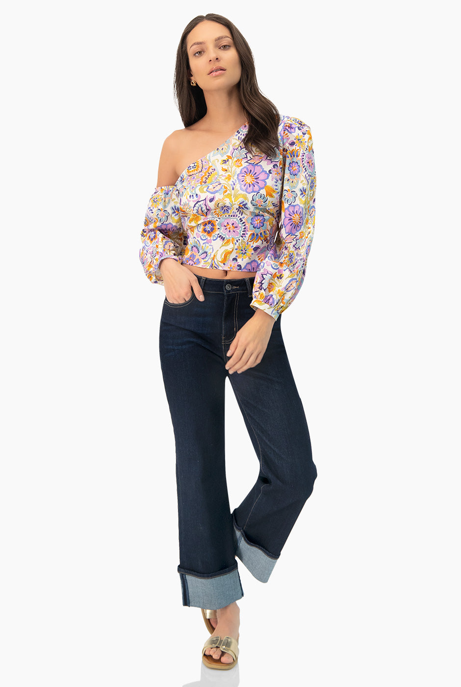 Blusa estampada de un hombro