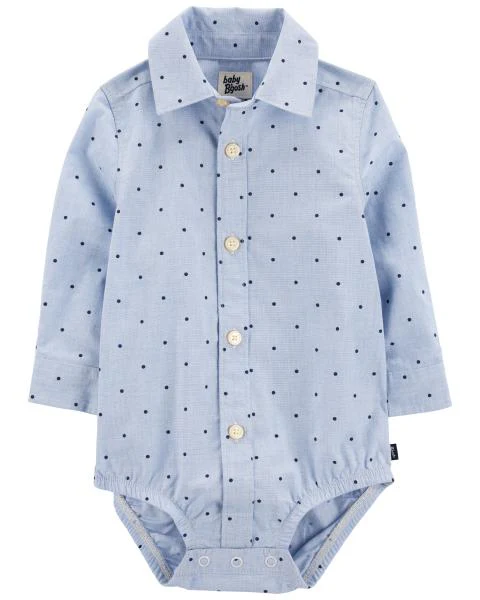 Oshkosh Polka-Dot Button-Front Bodysuit with Knit-Denim Suspender Pants