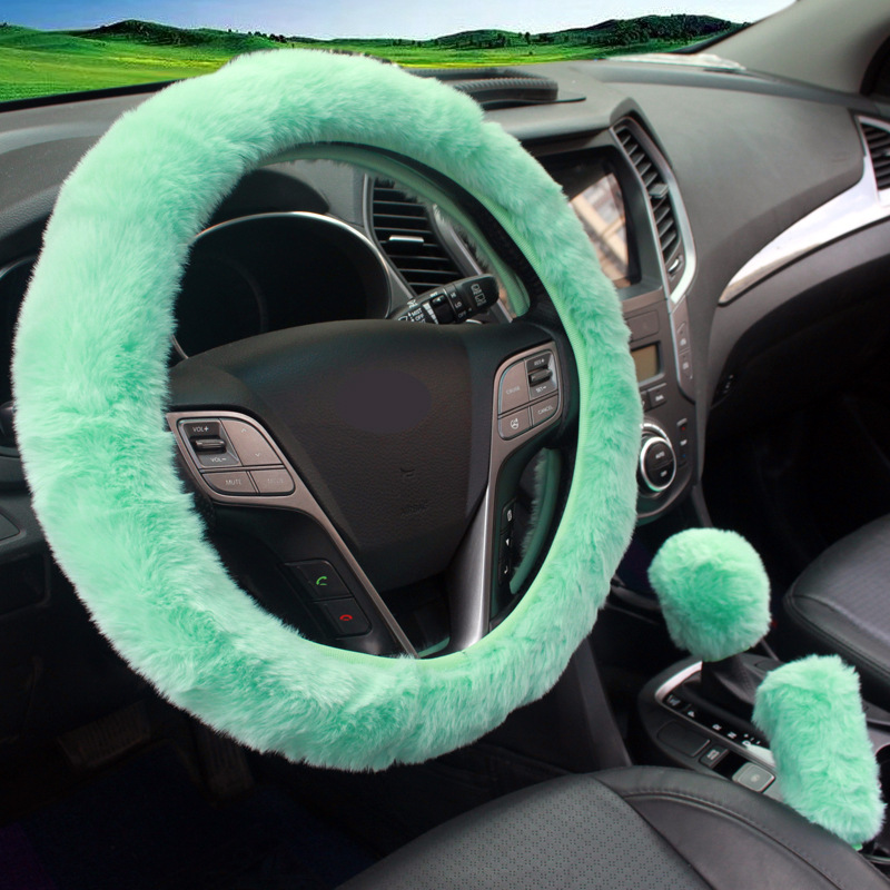 🚗🚗Winter warm plush car steering wheel three-piece set
