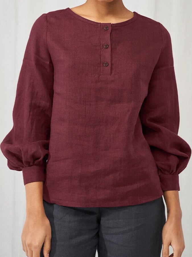 Women's Round Neck Long Sleeve Loose Design Casual Shirt