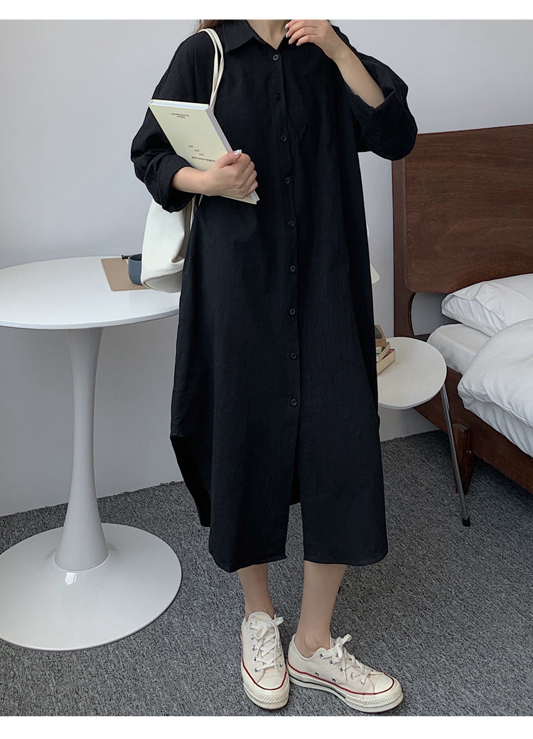 Shirt Dress High Grade Summer Women Niche Age Reducing Solid Color Loose Fitting Maxi Dress