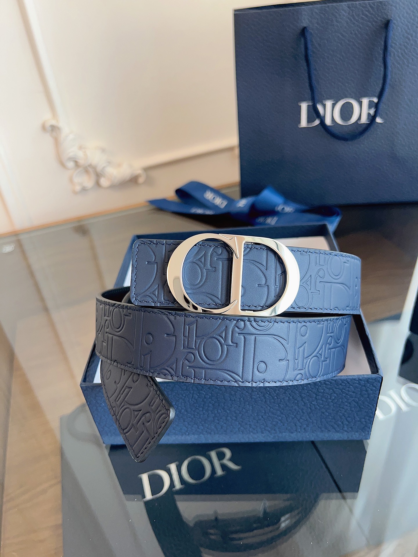 Dior embossed leather belt 3.5CM wide