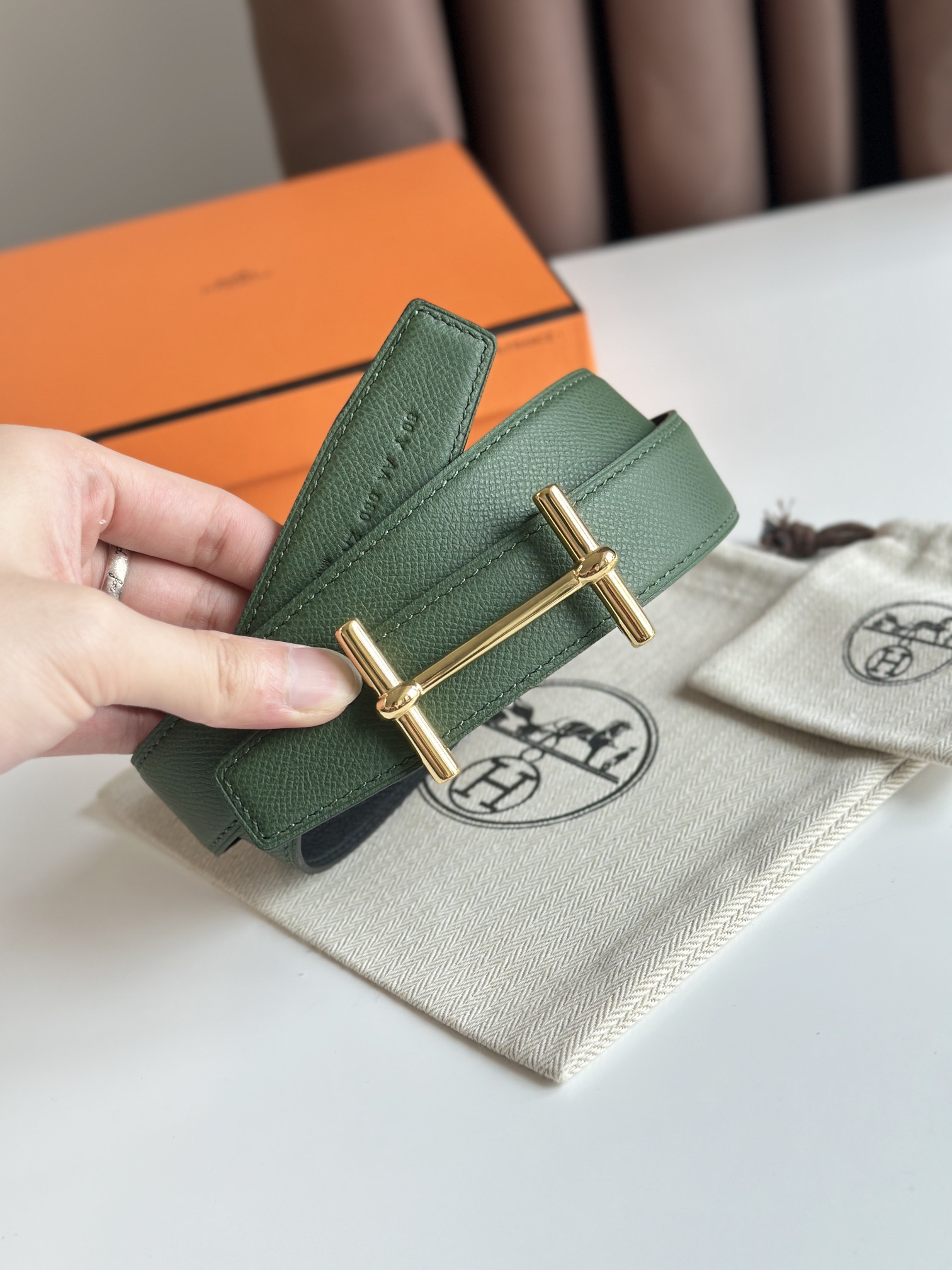 Hermès new double-faced calfskin belt width 3.2CM