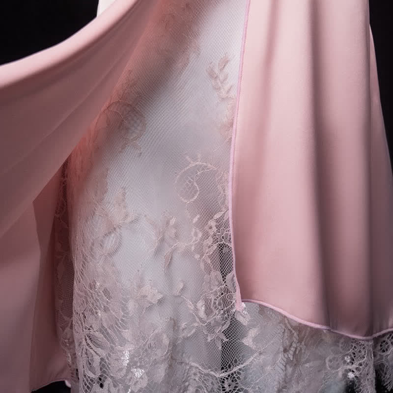 Lace V-neck See-through Nightdress Robe