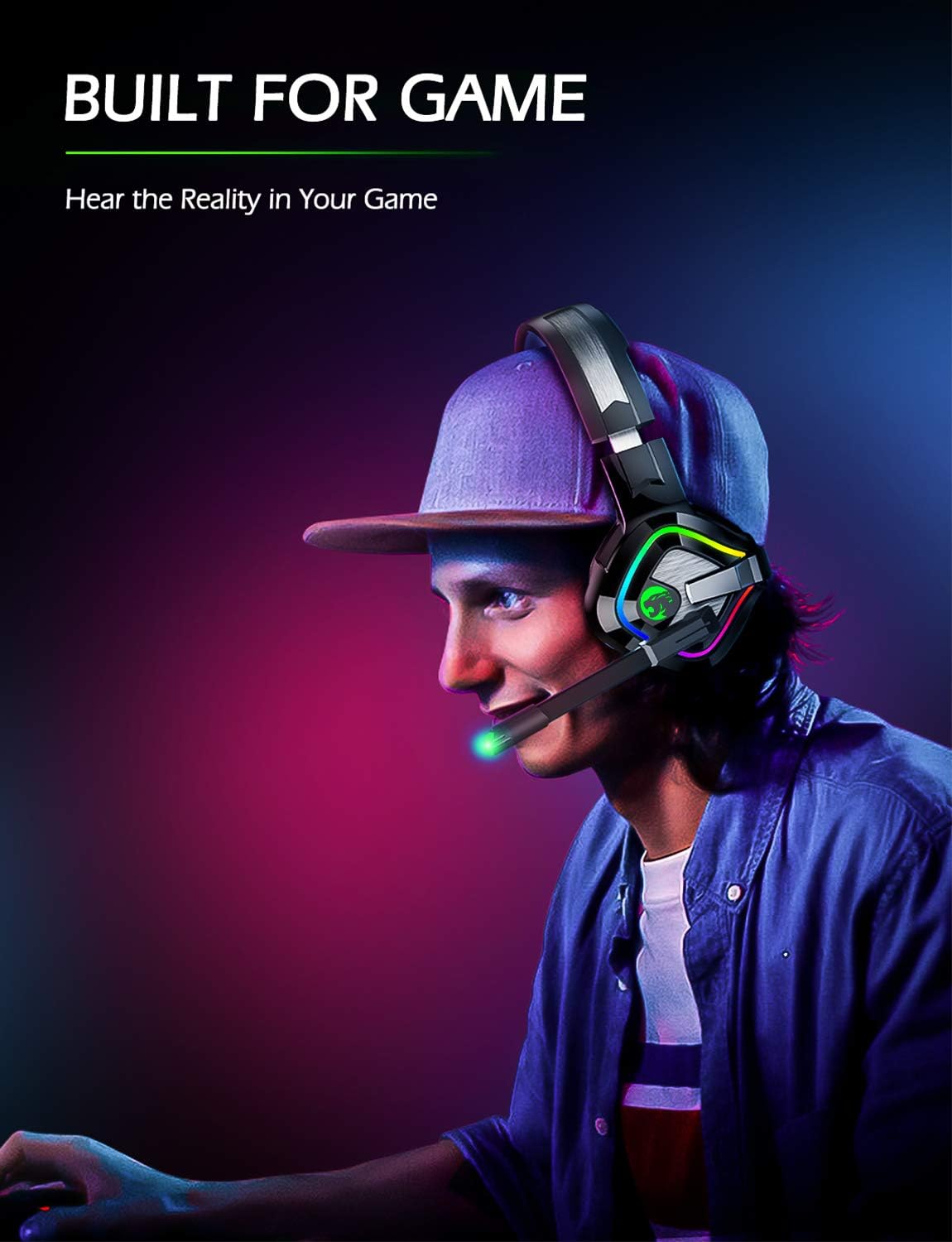 ZIUMIER Z66 Gaming Headset, Wired, Over-Ear, Noise Cancelling Mic, RGB Light, Stereo Surround Sound, Compatible with PS4, PS5, Xbox One, Laptop (Green)