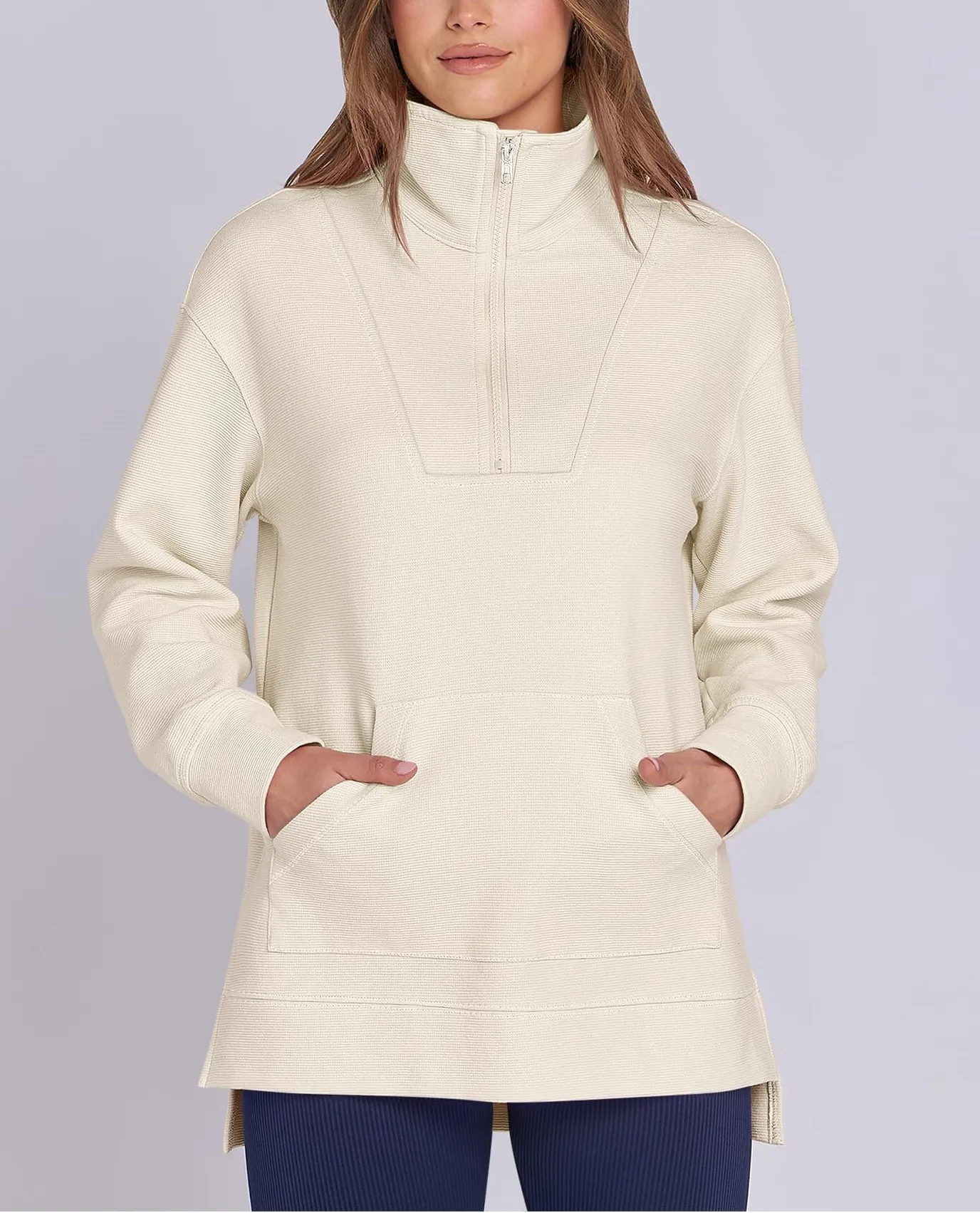 WOMEN'S QUARTER ZIP OVERSIZED KNIT PULLOVER (BUY 2 FREE SHIPPING)