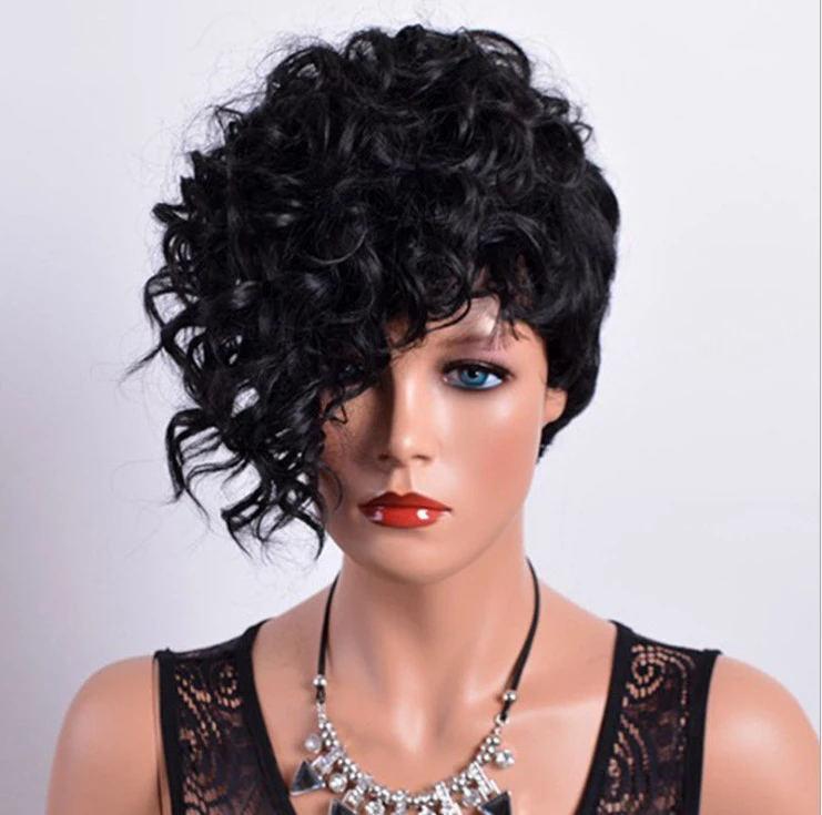 Luna Wig C16 Asymmetrical Women Curly Hair Wig with bangs