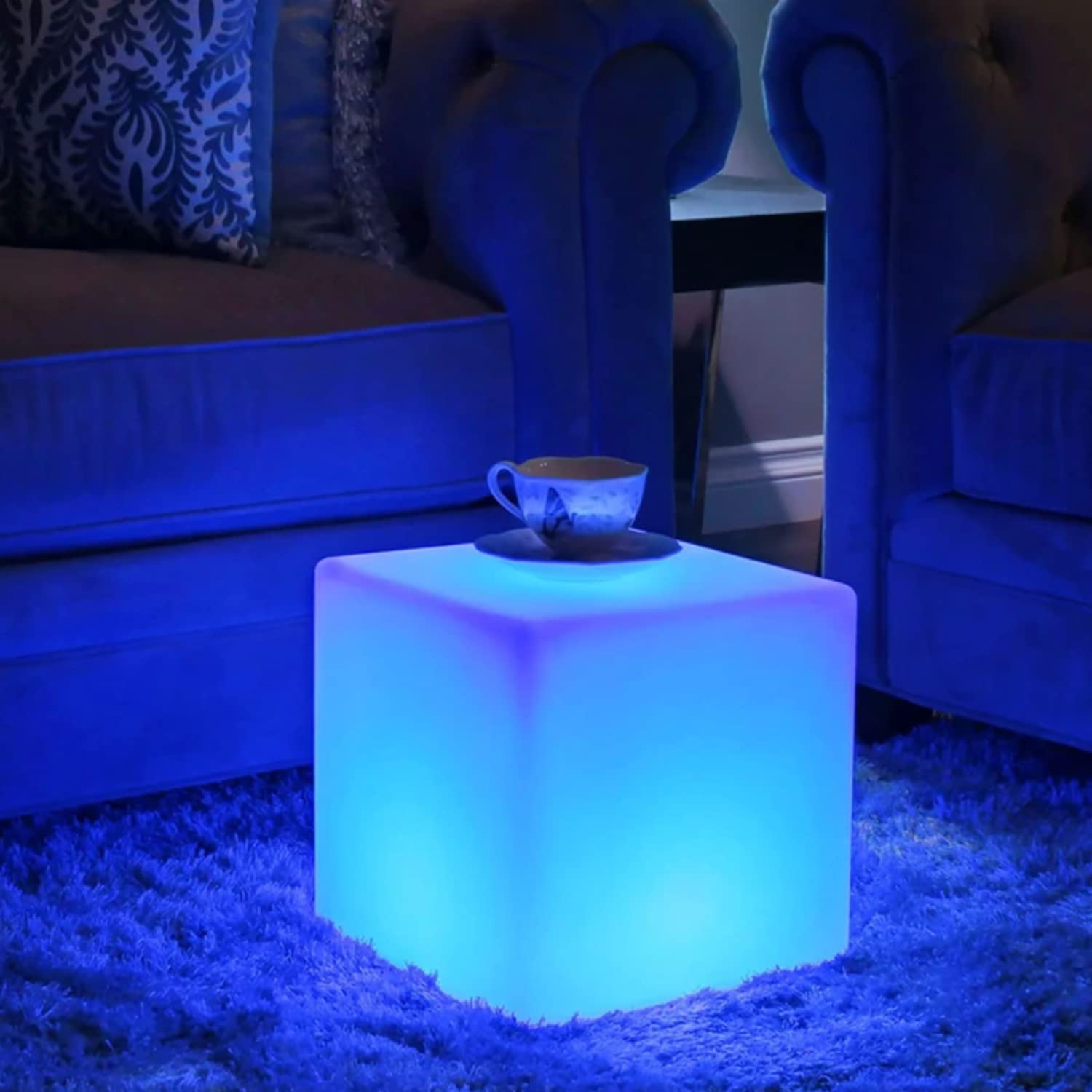 16-Inch LED Cube Chair Lights, Rechargeable LED Cube Seat with Remote, Waterproo