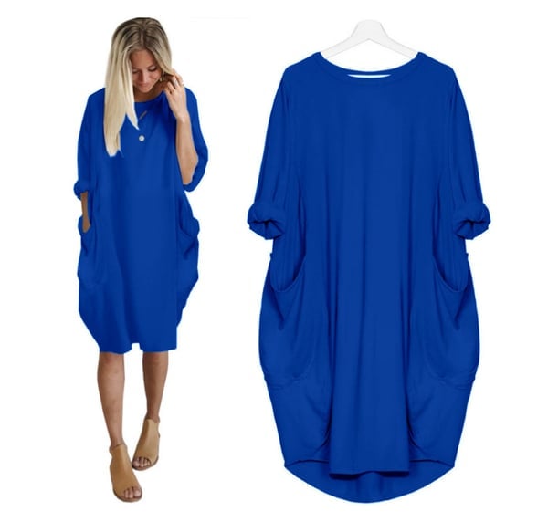 💝17 Colors Women Casual Loose Pocket Long Sleeves Dress