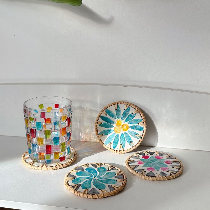 👍Last Day Promotion 60% OFF💥Handmade rattan and bamboo coasters, Shell heat-insulated round coasters, Household desktop tea coasters, Anti-scalding bowl coasters - BUY 5 FREE SHIPPING
