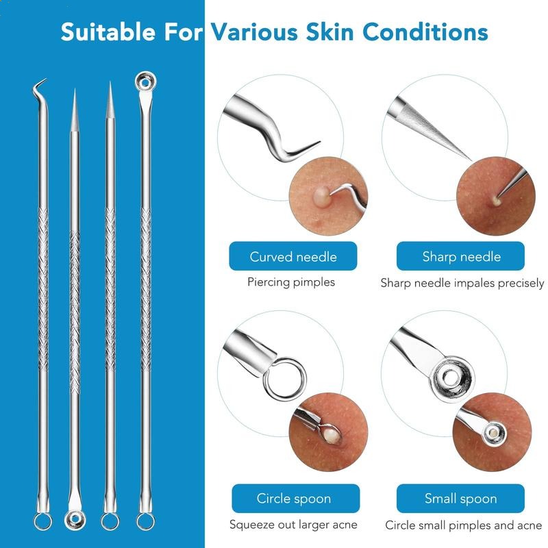 💥ON SALE💥410 Premium Professional Stainless Acne Pimple Extractor Tool with Metal Box Set - 15 PCS