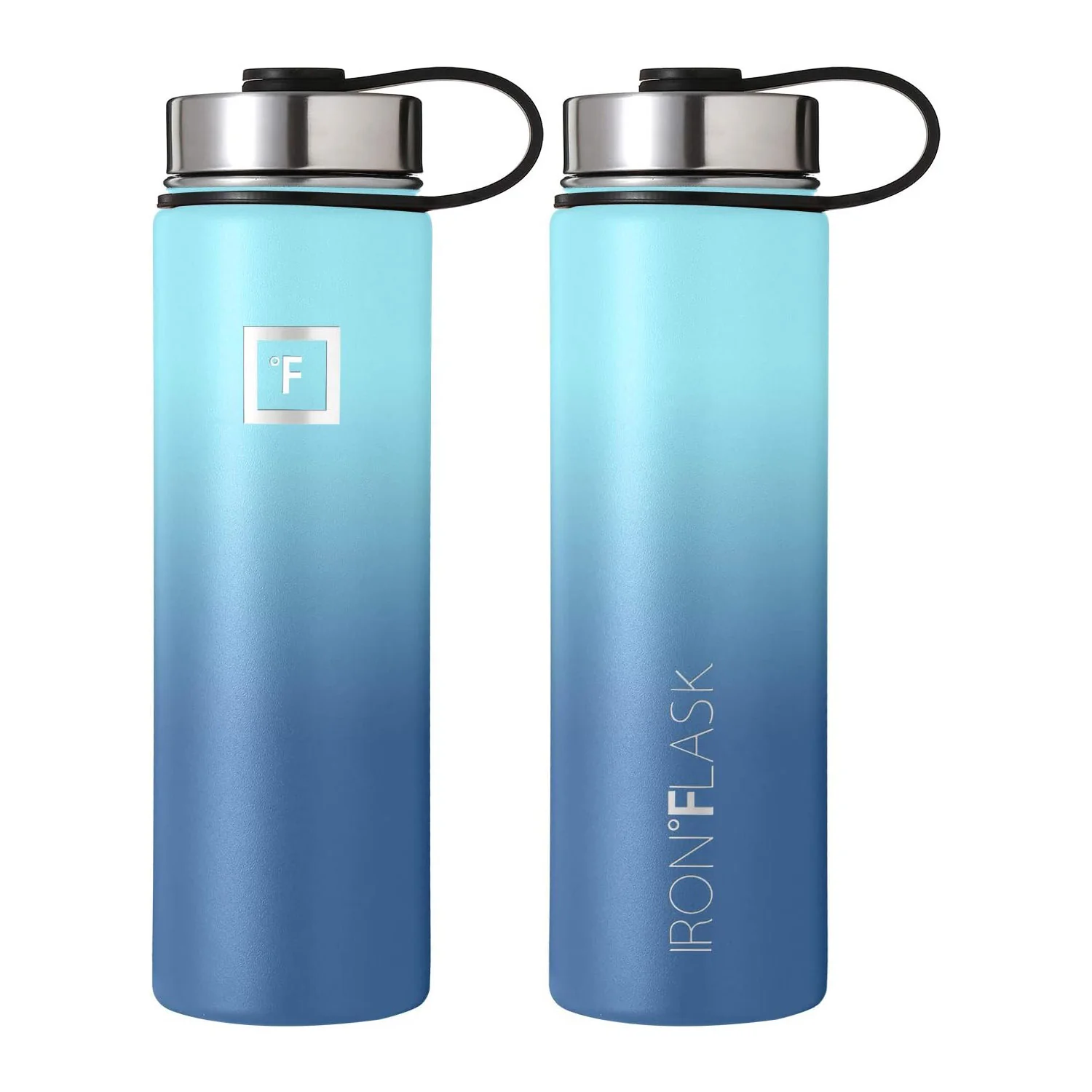 IRON FLASK Sports Water Bottle 3 Lids, Leak Proof, Metal Canteen, Blue Waves, 22 Ounces