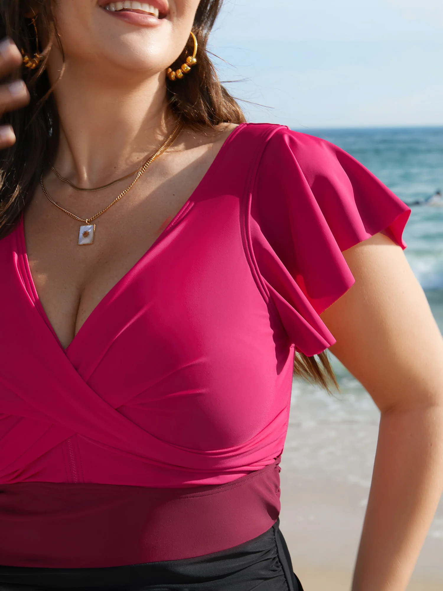 Color Block Tummy Control One-Piece Swimsuit