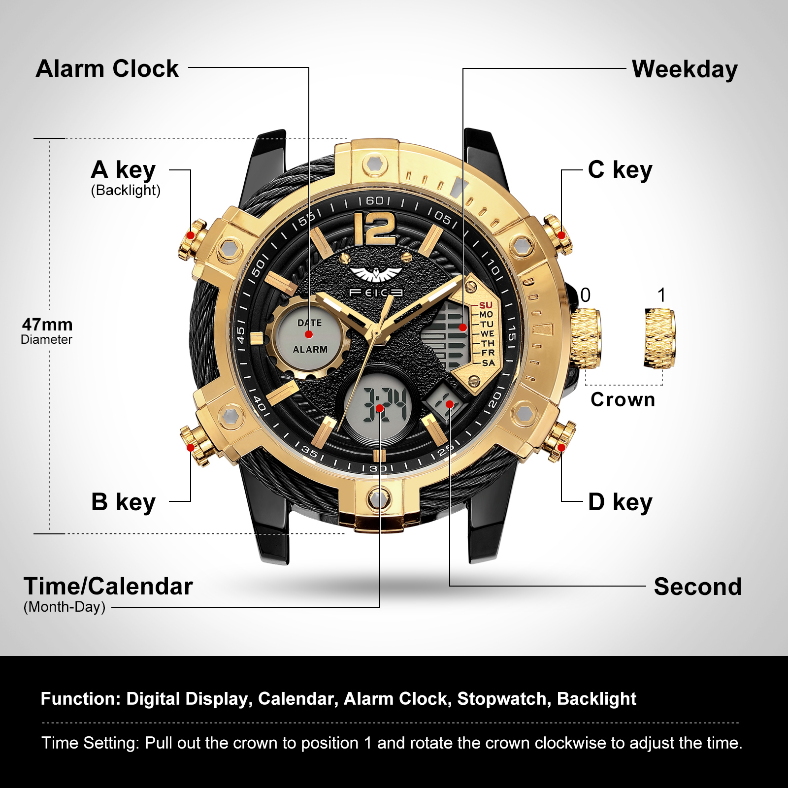 FK038 Luminescent Sports Watch FEICE Quartz Waterproof