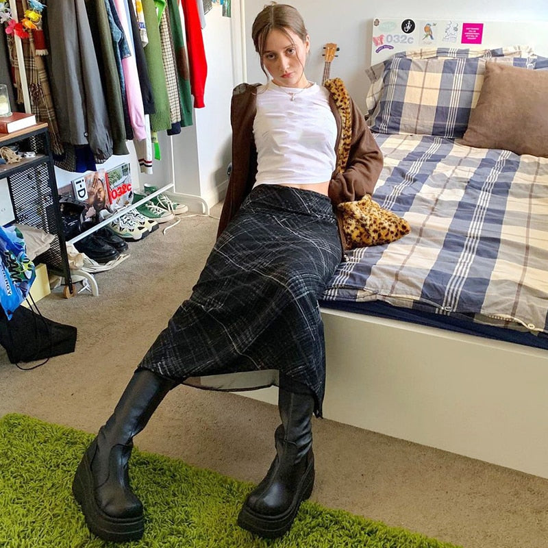 Grunge ‘90s Long Plaid Skirt