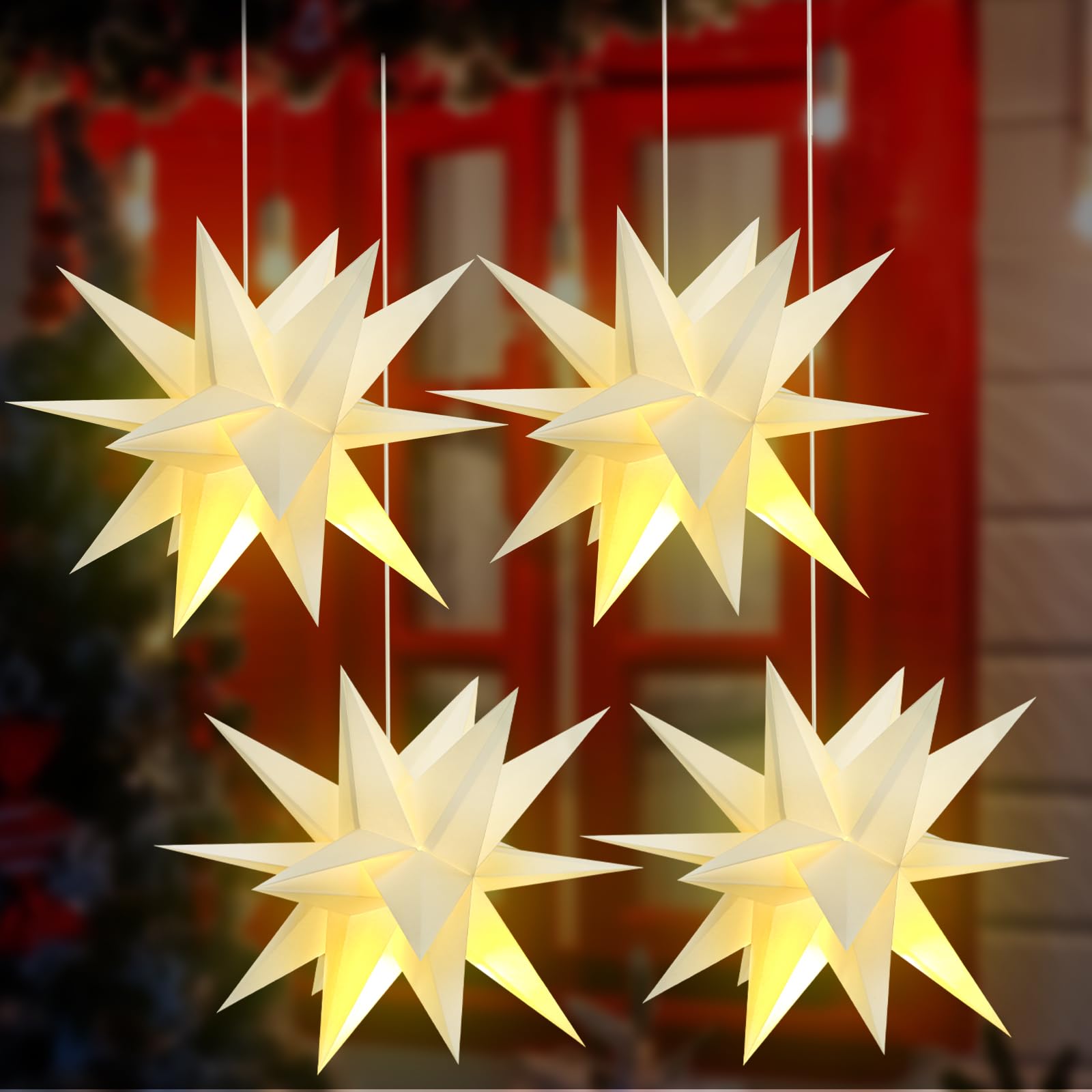 💥ON SALE💥 3D Hanging Paper Star Lanterns with LED Lights for Christmas Decor 🎄✨