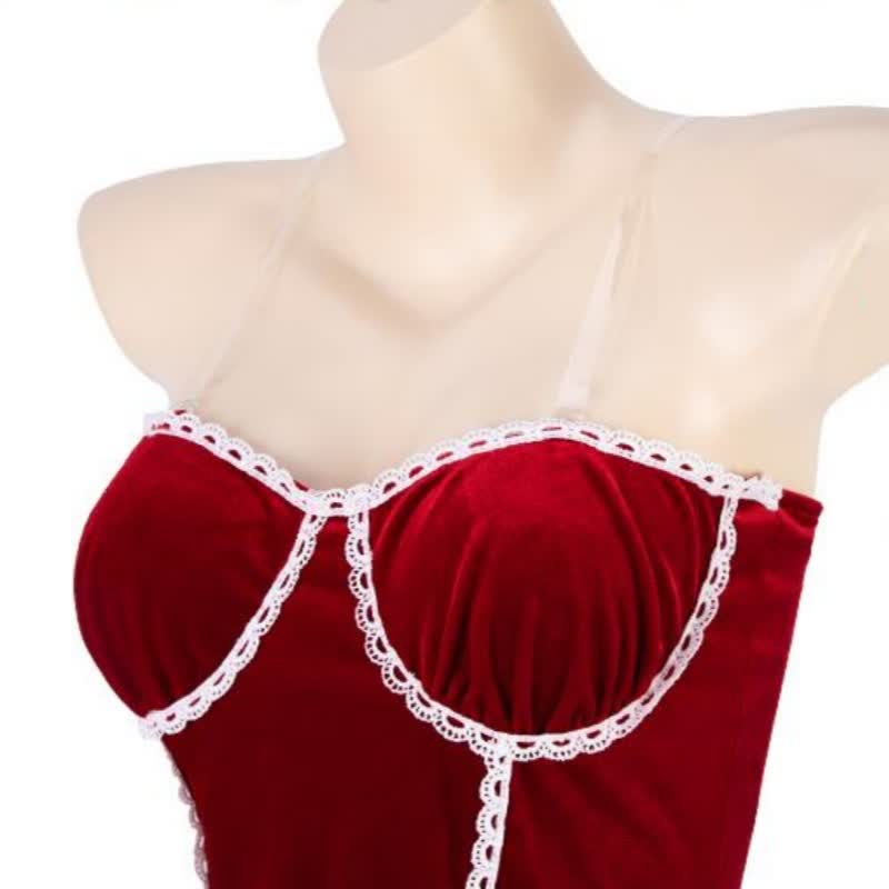 Fluffy Hem Slip Lingerie Dress Stockings Set